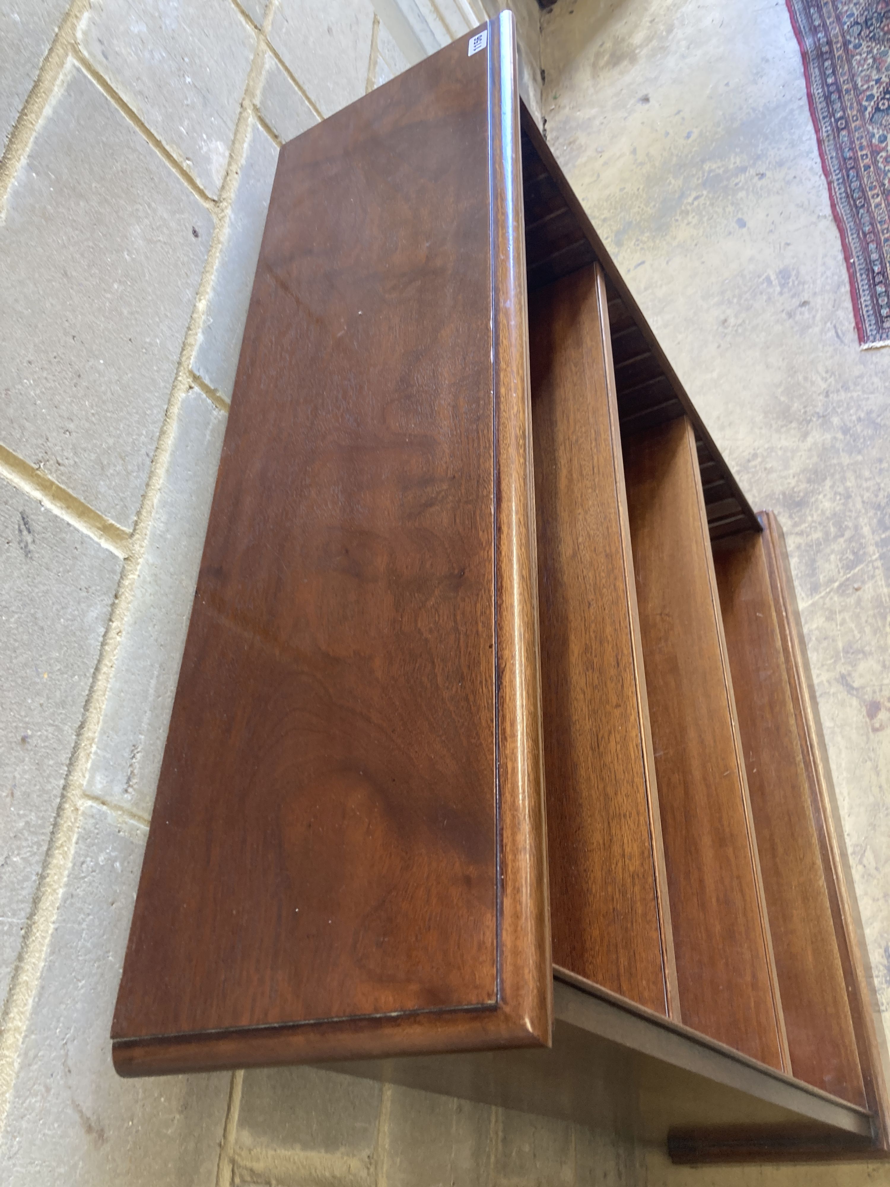 A Victorian style mahogany open bookcase, length 104cm, depth 31cm, height 112cm